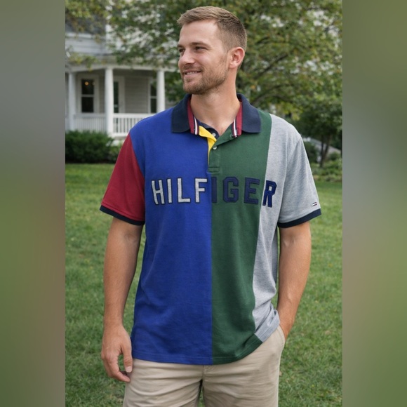 Tommy Hilfiger Other - Y2K Tommy Hilfiger Polo Shirt Men XL Color block Cotton Spellout Rugby Style